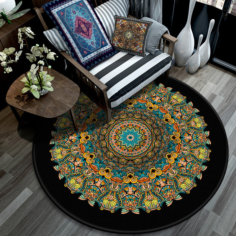 Retro Mandala Indoor Tapis Dark Color Morocain Carpet Polypropylène Tapis lavable adapté aux animaux de compagnie pour le salon