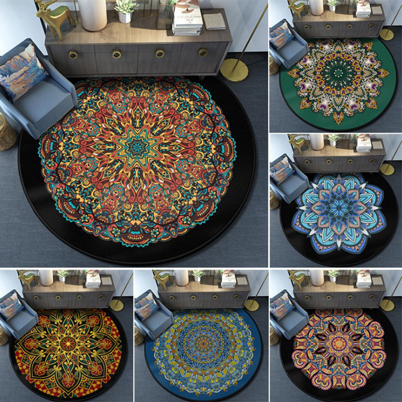 Multi-Colored Moroccan Rug Synthetics Mandala Area Rug Anti-Slip Stain Resistant Washable Carpet for Family Room