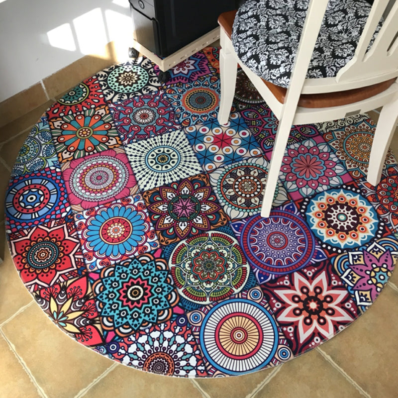Chic Multi Color Persian Rug Polyester Flower Print Carpet Washable Anti-Slip Pet Friendly Rug for Home