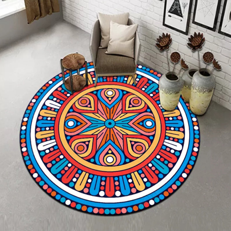 Chic Multi Color Persian Rug Polyester Flower Print Carpet Washable Anti-Slip Pet Friendly Rug for Home