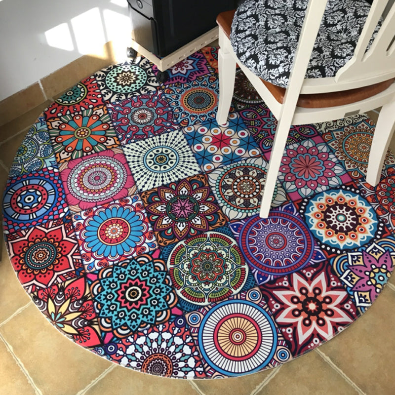 Chic Multi Color Persian Rug Polyester Flower Print Carpet Washable Anti-Slip Pet Friendly Rug for Home