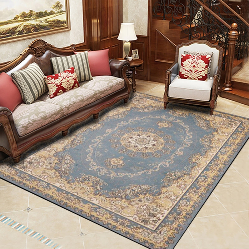 Retro Multicolor Moroccan Rug Synthetics Floral Patterned Rug Anti-Slip Washable Pet Friendly Carpet for Family Room