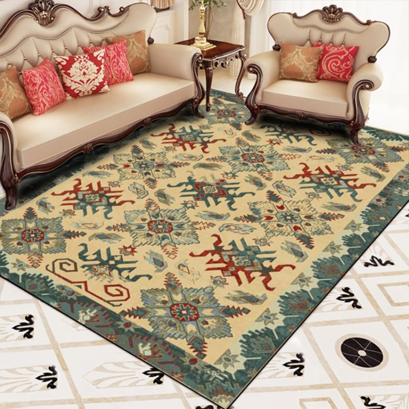 Retro Multicolor Moroccan Rug Synthetics Floral Patterned Rug Anti-Slip Washable Pet Friendly Carpet for Family Room