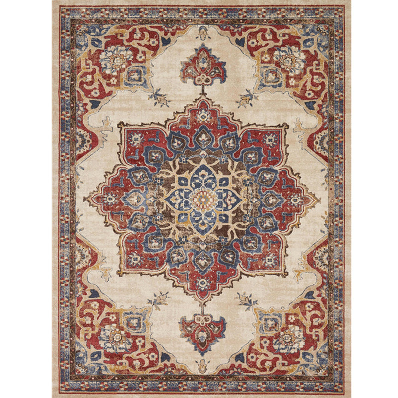 Retro Multicolor Moroccan Rug Synthetics Floral Patterned Rug Anti-Slip Washable Pet Friendly Carpet for Family Room