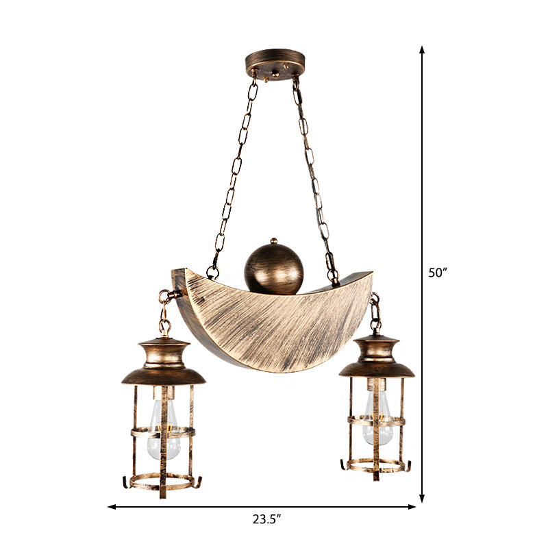 Caged Living Room Pendant Chandelier Retro Industrial Metal 2 Lights Gold/Silver Hanging Fixture