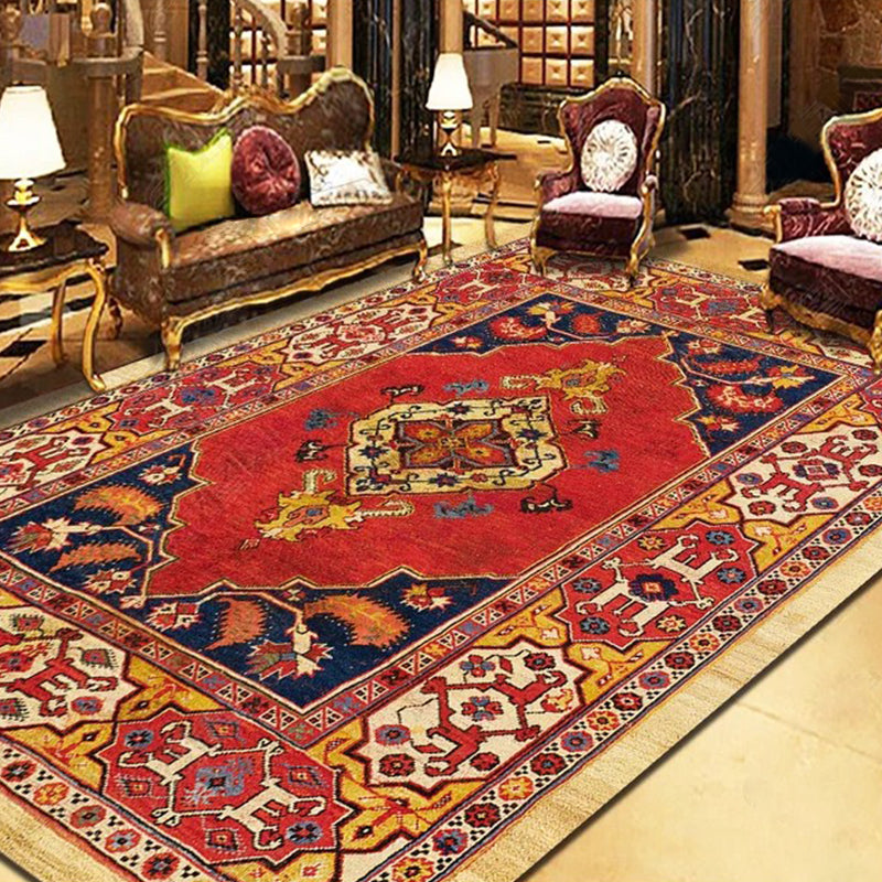 Persian Living Room Rug Multi Colored Geometric Carpet Polyester Pet Friendly Stain Resistant Anti-Slip Backing Rug with Braided Trim