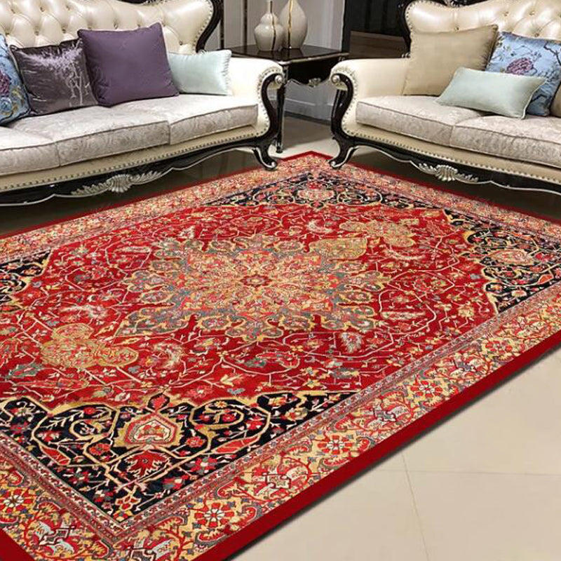 Persian Living Room Rug Multi Colored Geometric Carpet Polyester Pet Friendly Stain Resistant Anti-Slip Backing Rug with Braided Trim