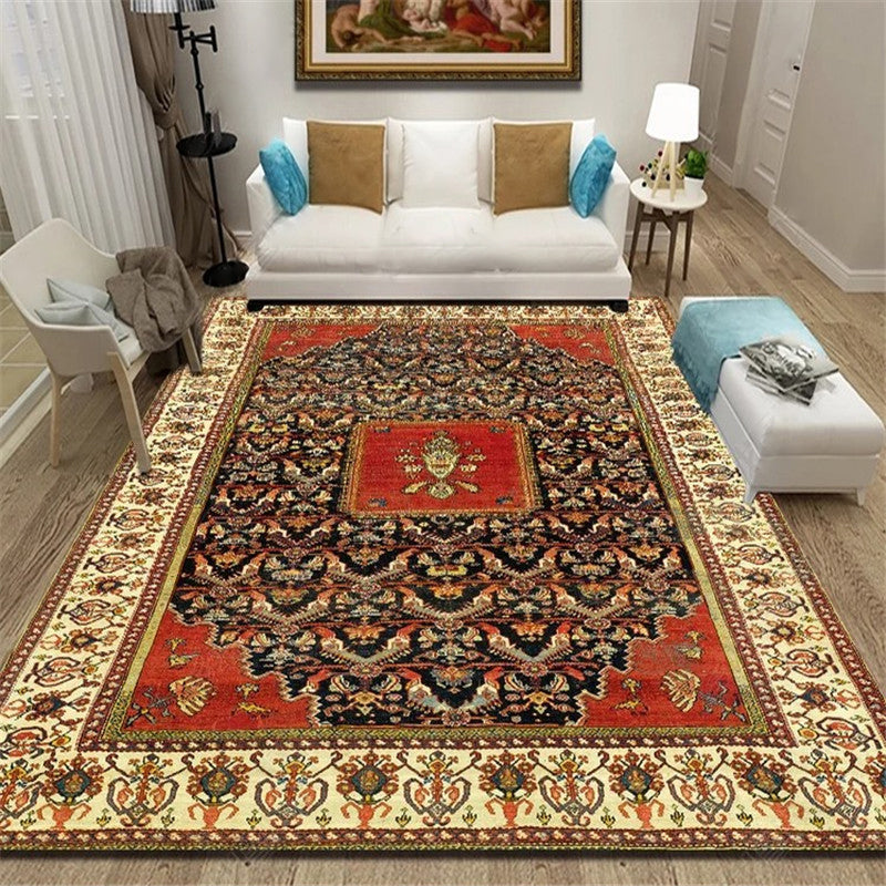 Persian Living Room Rug Multi Colored Geometric Carpet Polyester Pet Friendly Stain Resistant Anti-Slip Backing Rug with Braided Trim