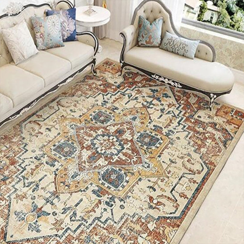 Persian Living Room Rug Multi Colored Geometric Carpet Polyester Pet Friendly Stain Resistant Anti-Slip Backing Rug with Braided Trim