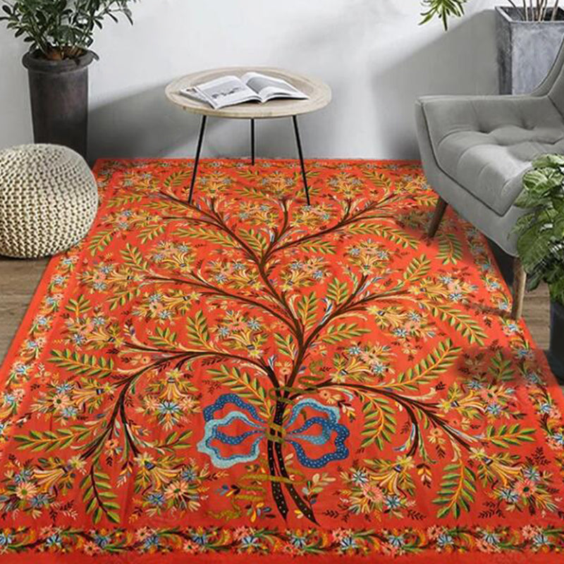 Persian Living Room Rug Multi Colored Geometric Carpet Polyester Pet Friendly Stain Resistant Anti-Slip Backing Rug with Braided Trim