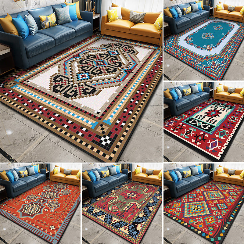 Multi Color Geometric Rug Synthetics Moroccan Carpet Stain Resistant Machine Washable Anti-Slip Rug for Living Room