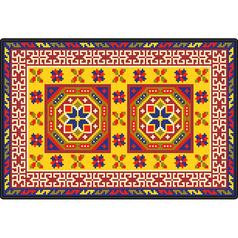 Multi Color Geometric Rug Synthetics Moroccan Carpet Stain Resistant Machine Washable Anti-Slip Rug for Living Room