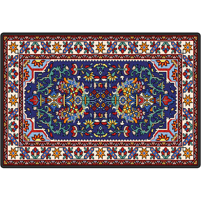 Persian Tribal Patterned Rug Multi-Color Polyester Carpet Stain Resistant Pet Friendly Anti-Slip Backing Rug for Bedroom