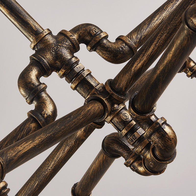 Lámpara de lámpara de lámpara de tubería de plata/bronce envejecida con bombilla expuesta de hierro rústico de 6/8 cabezas de colgación de interior