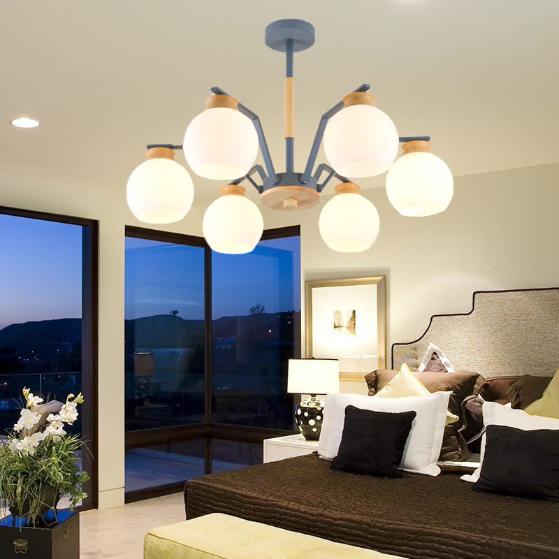 3/5/6 Lichter Globe Anhänger Kronleuchter zeitgenössischer Milchglas Hanging Anhänger Hell in Grau für Schlafzimmer