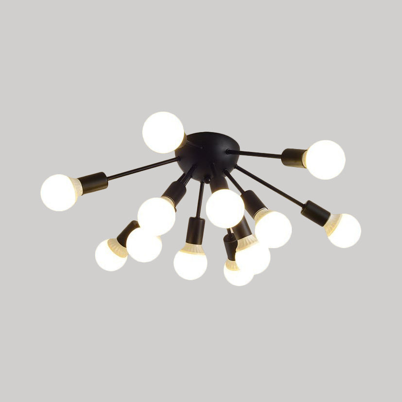 Plafonnier Semi-encastré en métal Spoutnik, moderne, 8/12 lumières, blanc/noir/or, pour salon