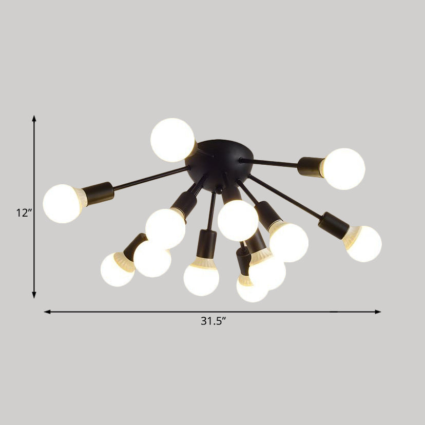 Plafonnier Semi-encastré en métal Spoutnik, moderne, 8/12 lumières, blanc/noir/or, pour salon