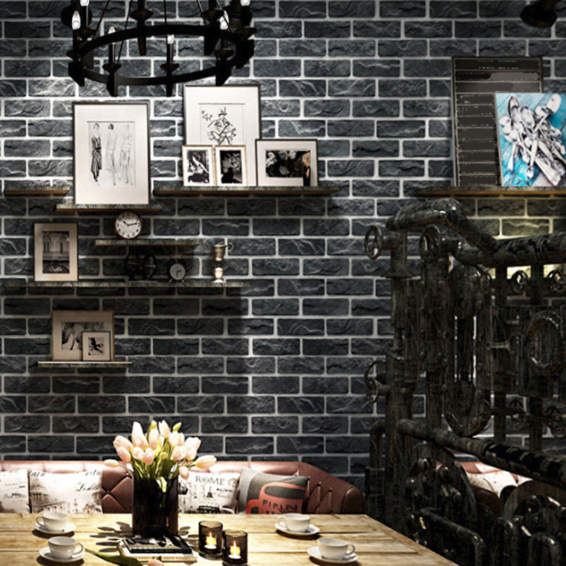 Faux Brick Wallpaper Roll for Bar Decoration 3D Effect Wall Art in Dark Color, Stain-Resistant