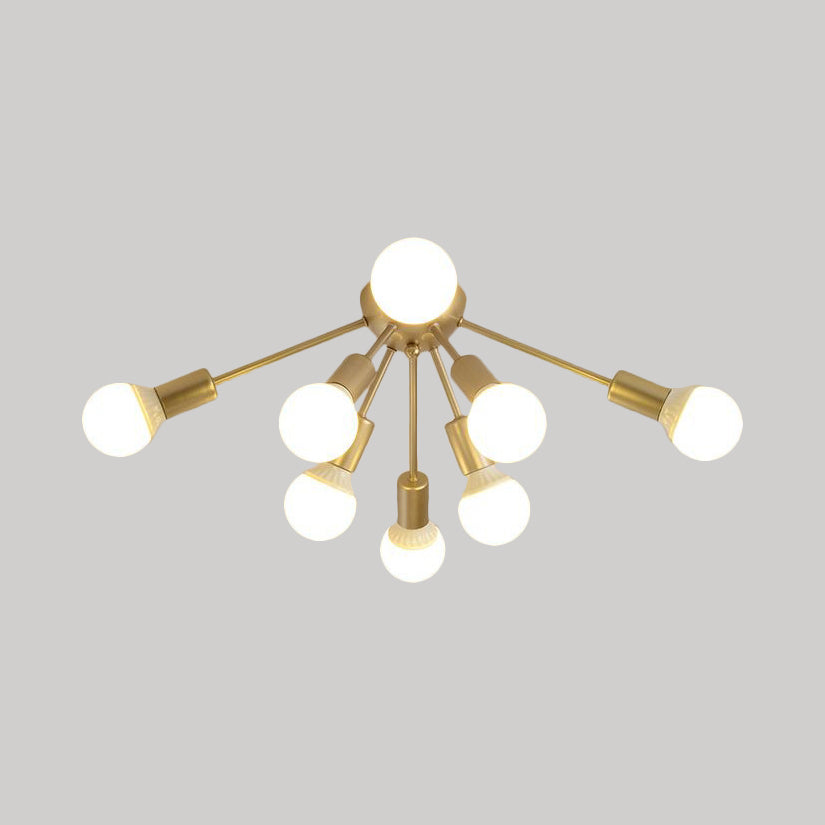 Plafonnier Semi-encastré en métal Spoutnik, moderne, 8/12 lumières, blanc/noir/or, pour salon