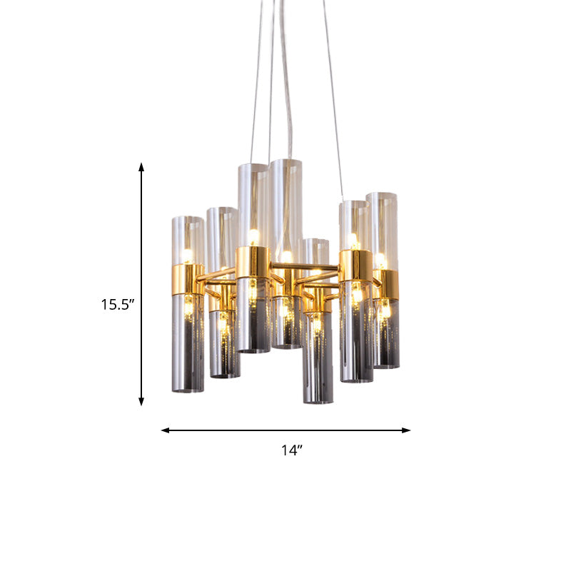Gold Pipe Chandelier Light Fixture Modernism Smoke Glass 14/24/26 Lights Pendant Light Fixture for Bedroom
