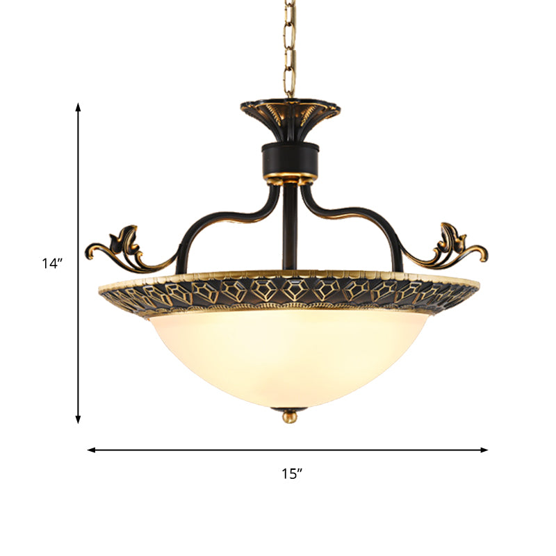 3 Bulbs Ceiling Lamp with Bowl Shade Metal Traditional Dining Room Chandelier Pendant Light in Gray and Black
