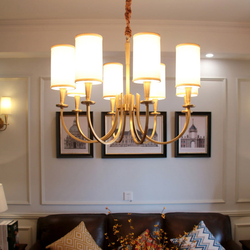 Gebogene Armmetall -Suspension Licht künstlerische antike Messing Kronleuchter Licht mit Zylinderstoffschatten