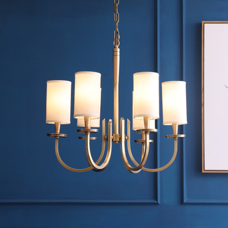 Gebogene Armmetall -Suspension Licht künstlerische antike Messing Kronleuchter Licht mit Zylinderstoffschatten