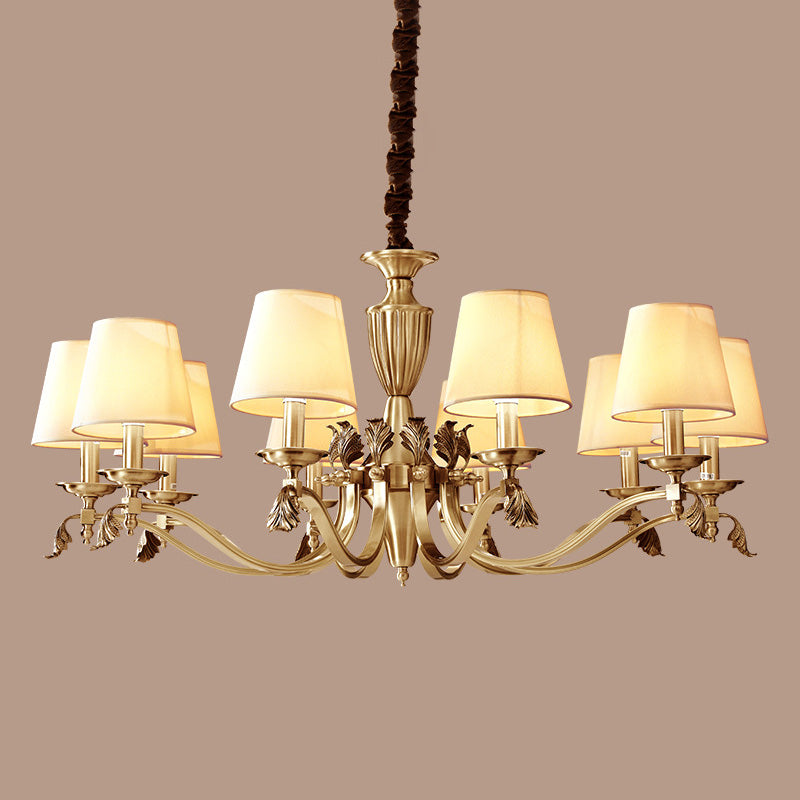 Brass Candelabra Ceiling Lighting Modern Metallic Chandelier Light Fixture with Tapered Fabric Shade