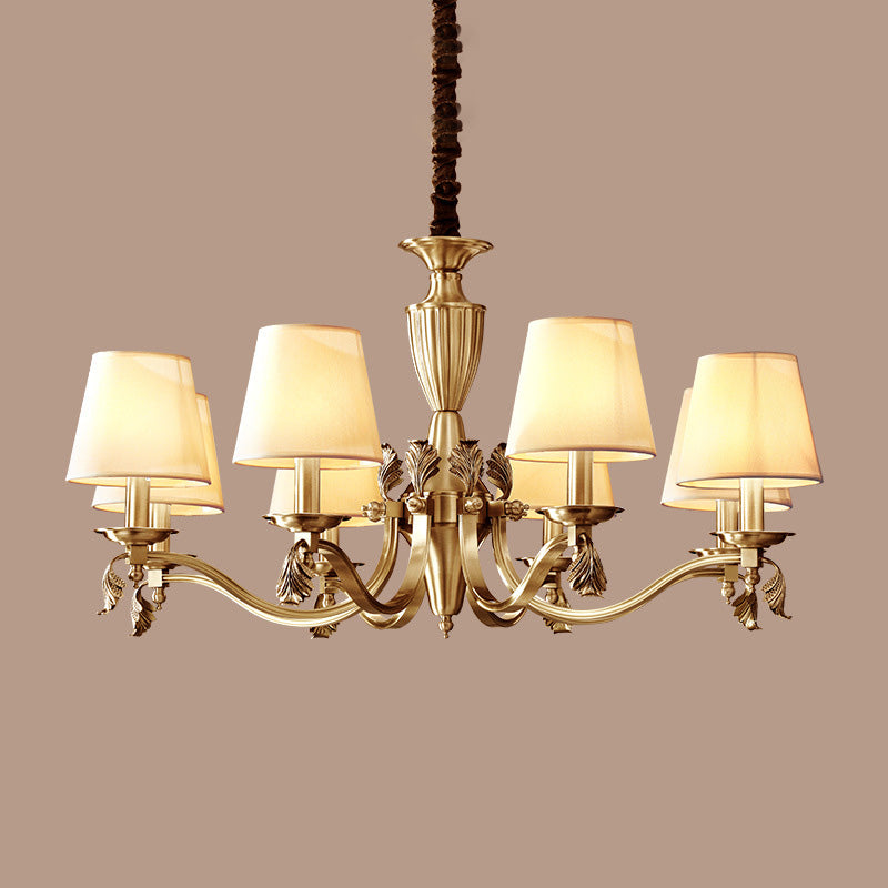 Brass Candelabra Ceiling Lighting Modern Metallic Chandelier Light Fixture with Tapered Fabric Shade
