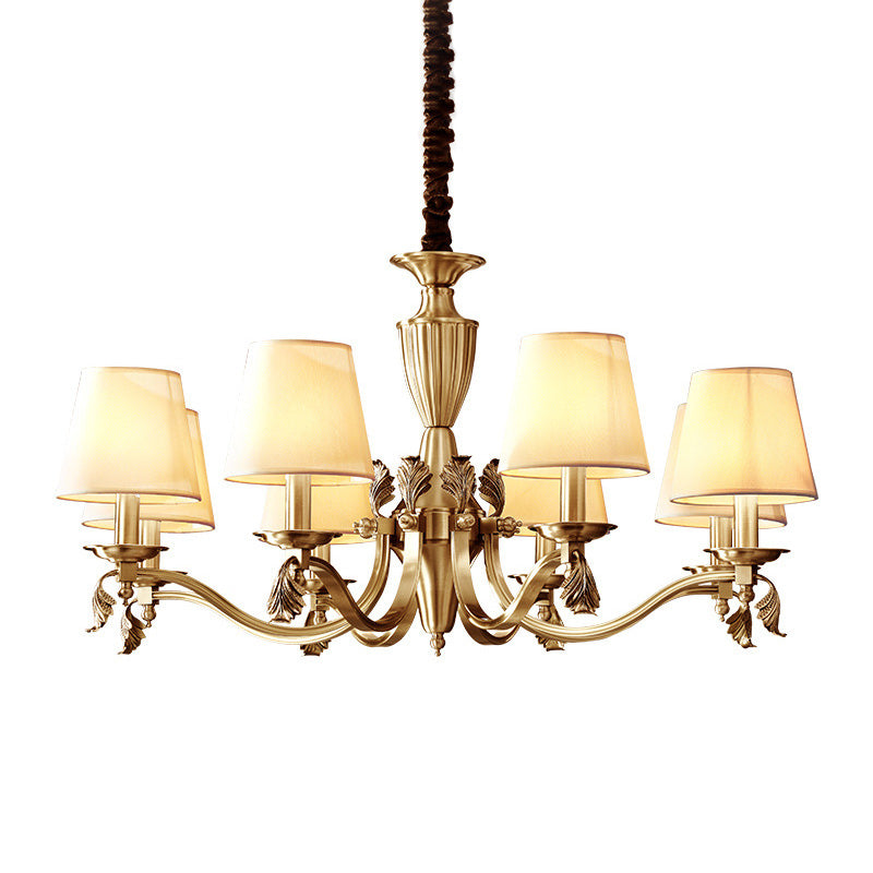 Brass Candelabra Ceiling Lighting Modern Metallic Chandelier Light Fixture with Tapered Fabric Shade