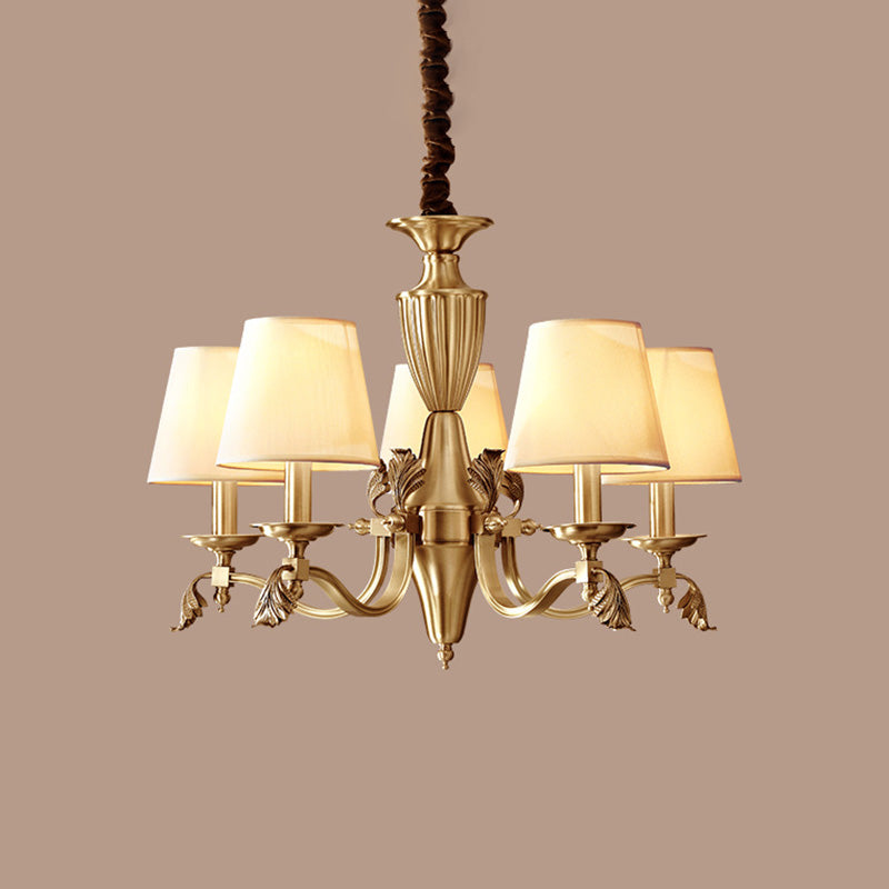 Brass Candelabra Ceiling Lighting Modern Metallic Chandelier Light Fixture with Tapered Fabric Shade