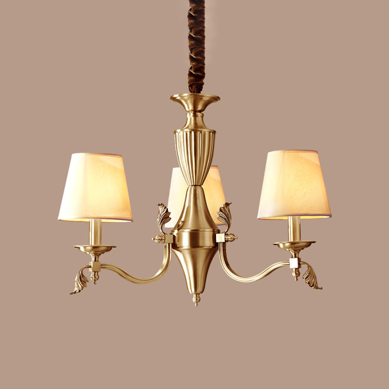 Brass Candelabra Ceiling Lighting Modern Metallic Chandelier Light Fixture with Tapered Fabric Shade