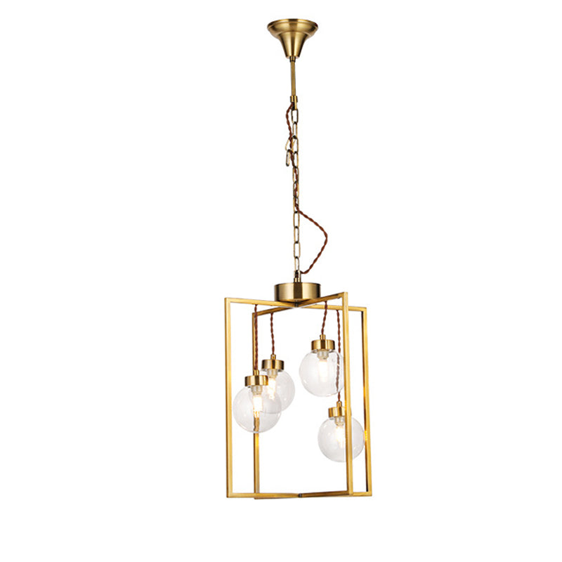 Brass 3/4 Lumières luminaire luminaire en verre transparent traditionnel en verre transparent et en métal pendentif rectangle