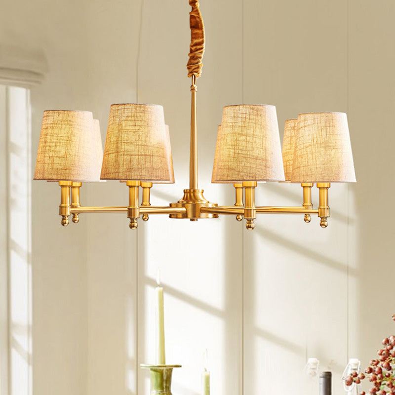 Empire Shade Chandelier Light Simplicity Fabric Living Room Pendant Light Fixture in Gold