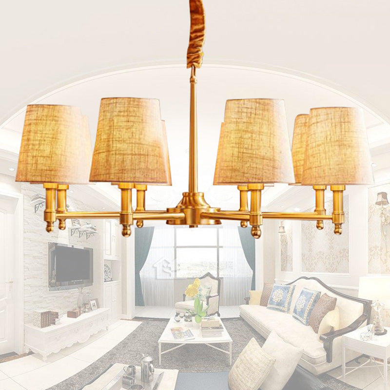 Empire Shade Chandelier Light Simplicity Fabric Living Room Pendant Light Fixture in Gold