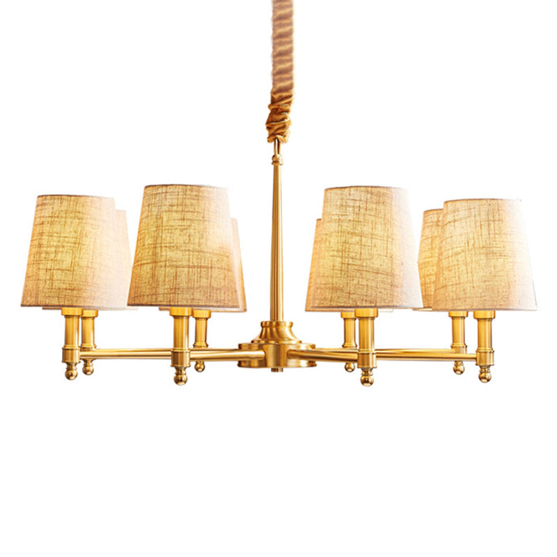 Empire Shade Chandelier Light Simplicity Fabric Living Room Pendant Light Fixture in Gold