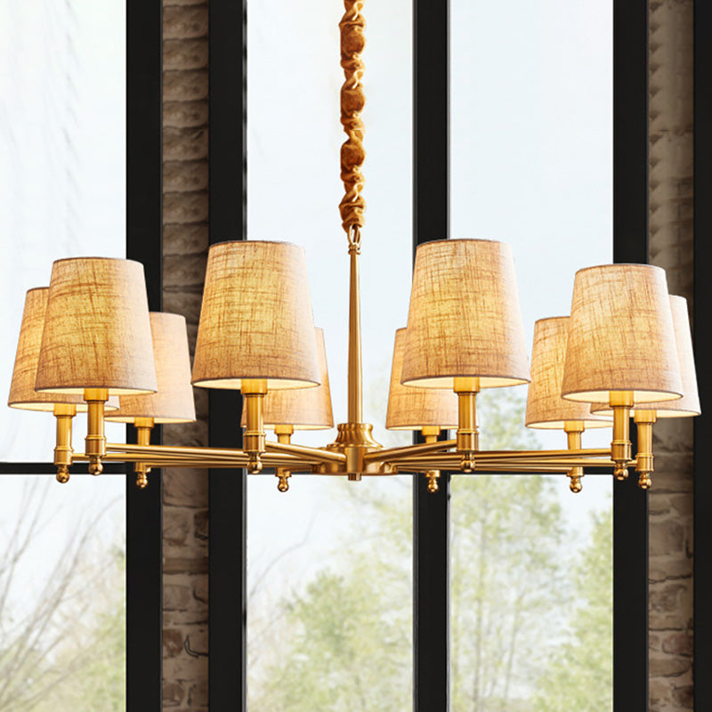 Empire Shade Chandelier Light Simplicity Fabric Living Room Pendant Light Fixture in Gold