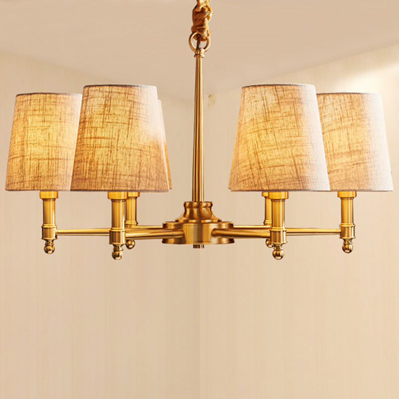 Empire Shade Chandelier Light Simplicity Fabric Living Room Pendant Light Fixture in Gold
