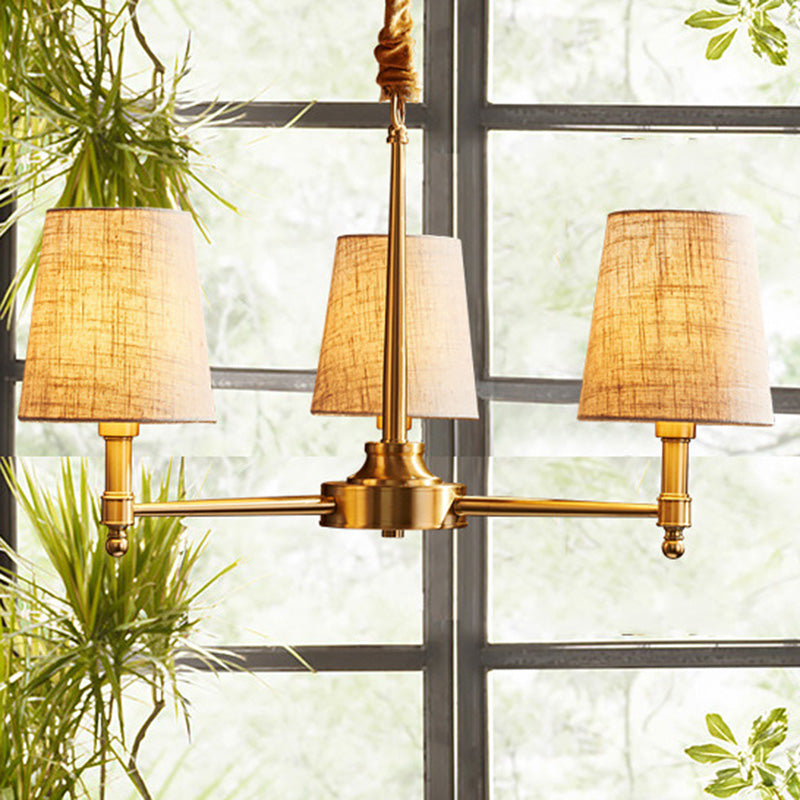 Empire Shade Chandelier Light Simplicity Fabric Living Room Pendant Light Fixture in Gold