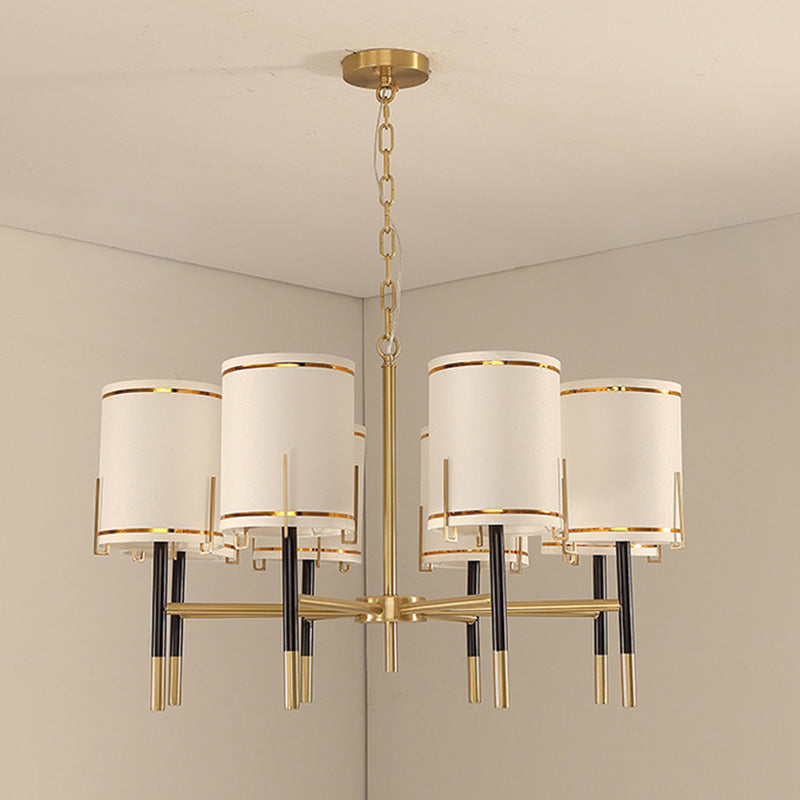 Cylindrical Shape Fabric Ceiling Lighting Modern Gold Chandelier Light Fixture for Living Room