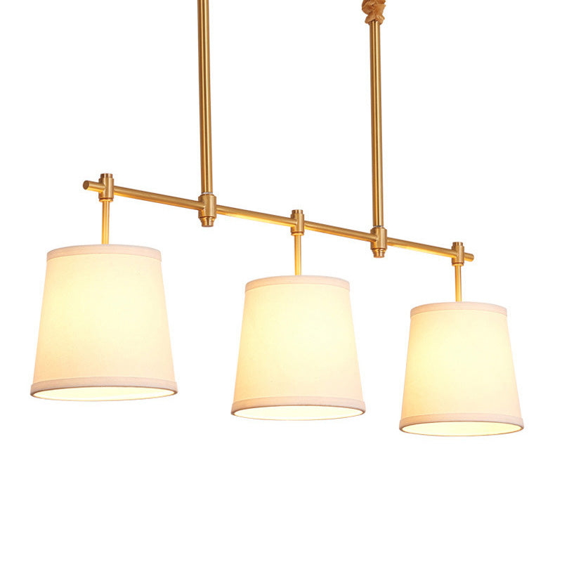 Fabric Empire Shade Suspension Lighting Modern 3 Bulbs Gold Island Chandelier Light