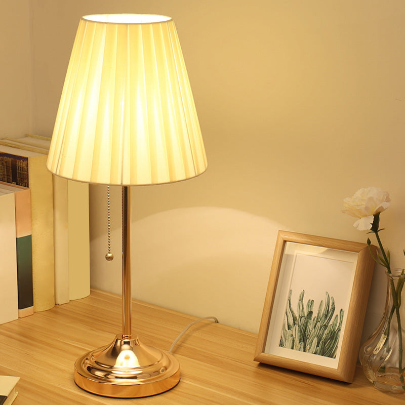 Artistic Pleated Empire Shade Table Lamp Fabric 1 Bulb Bedroom Nightstand Light with Pull Chain