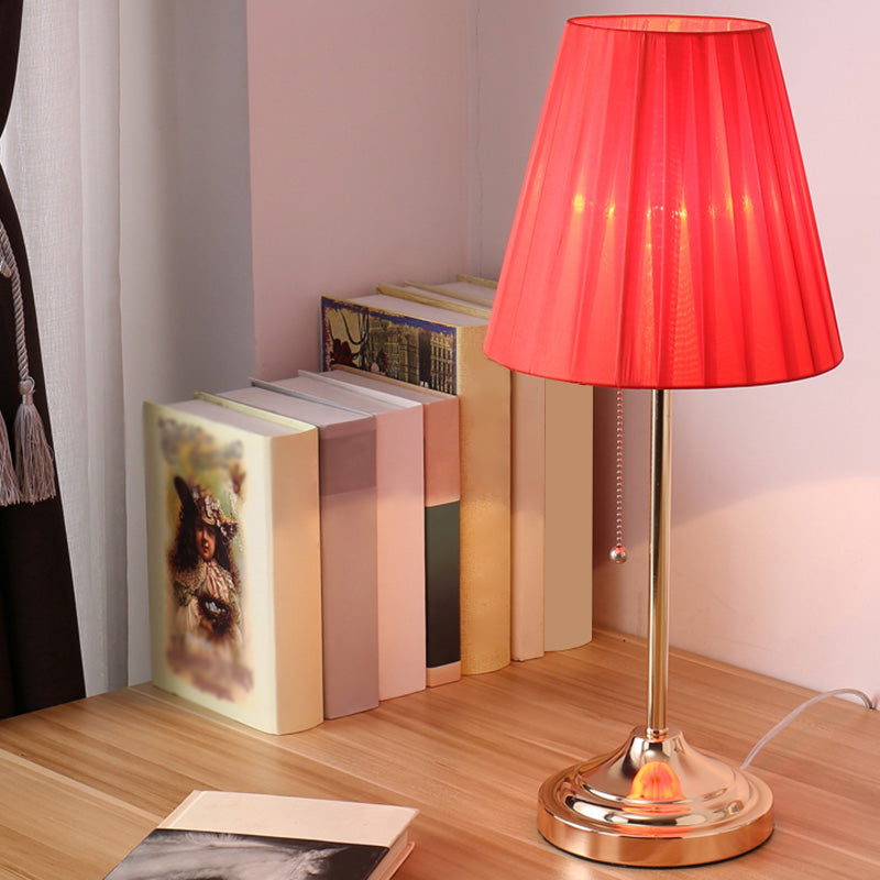 Artistic Pleated Empire Shade Table Lamp Fabric 1 Bulb Bedroom Nightstand Light with Pull Chain