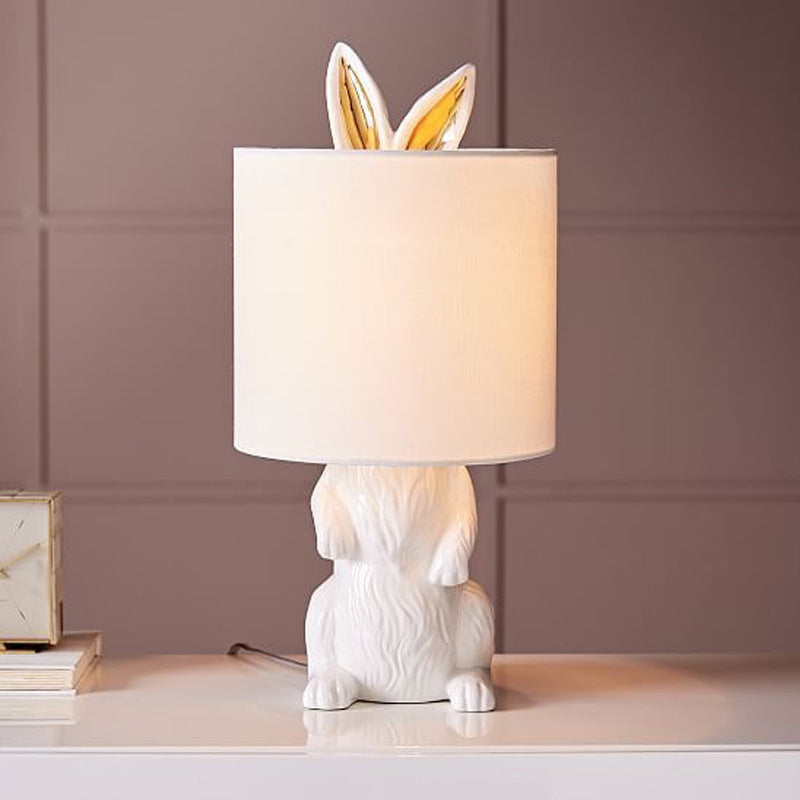 Contemporary Masked Rabbit Table Light Resin Single-Bulb Bedside Nightstand Lamp in White