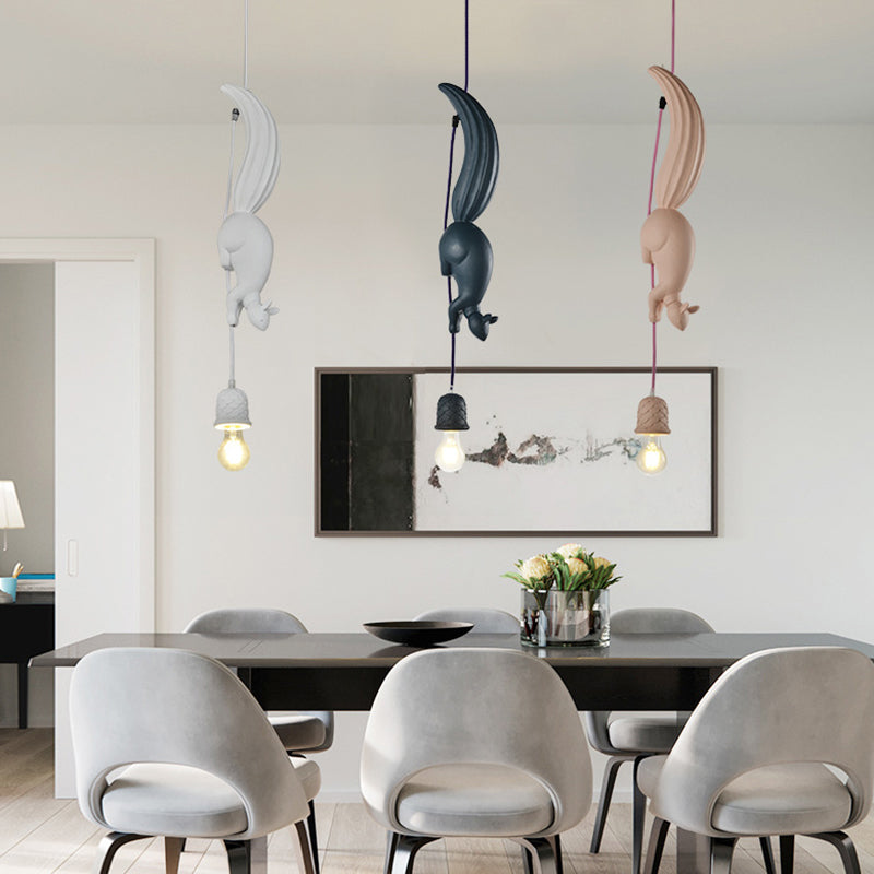 Resin Squirrel and Pinecone Ceiling Light Art Decor 1 Bulb Hanging Lamp for Dining Room