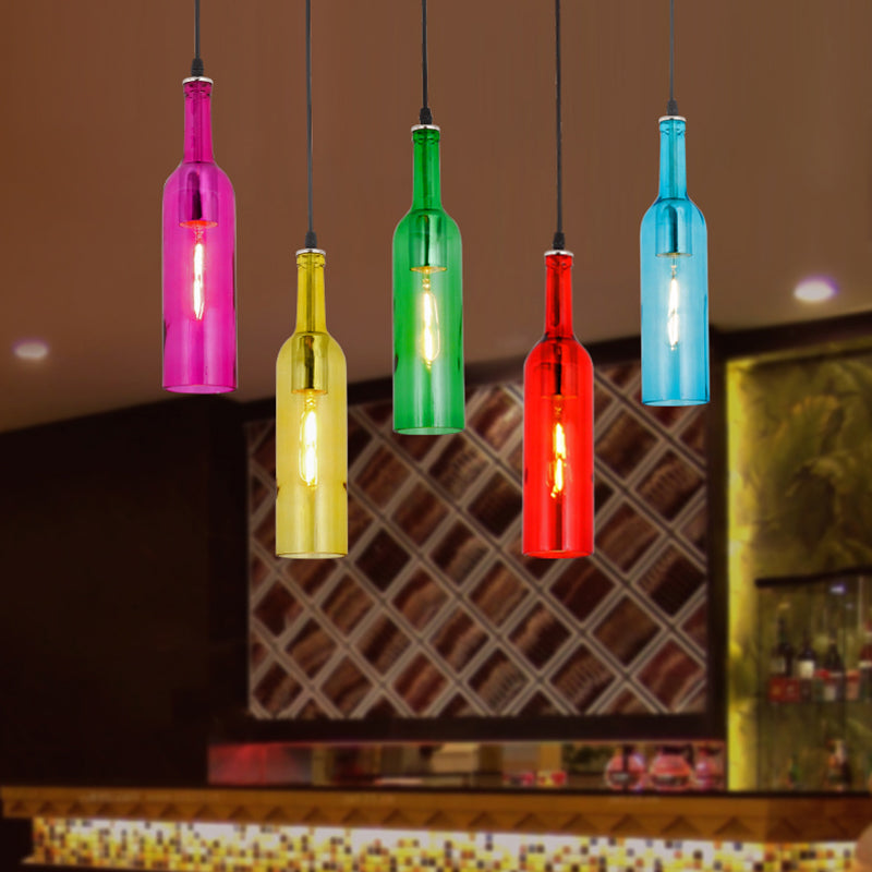 Bierflaschen Multi -Decken -Lampenkunstdekoration farbig Glas 5 Lampen Restaurant Suspension Leuchte in rot