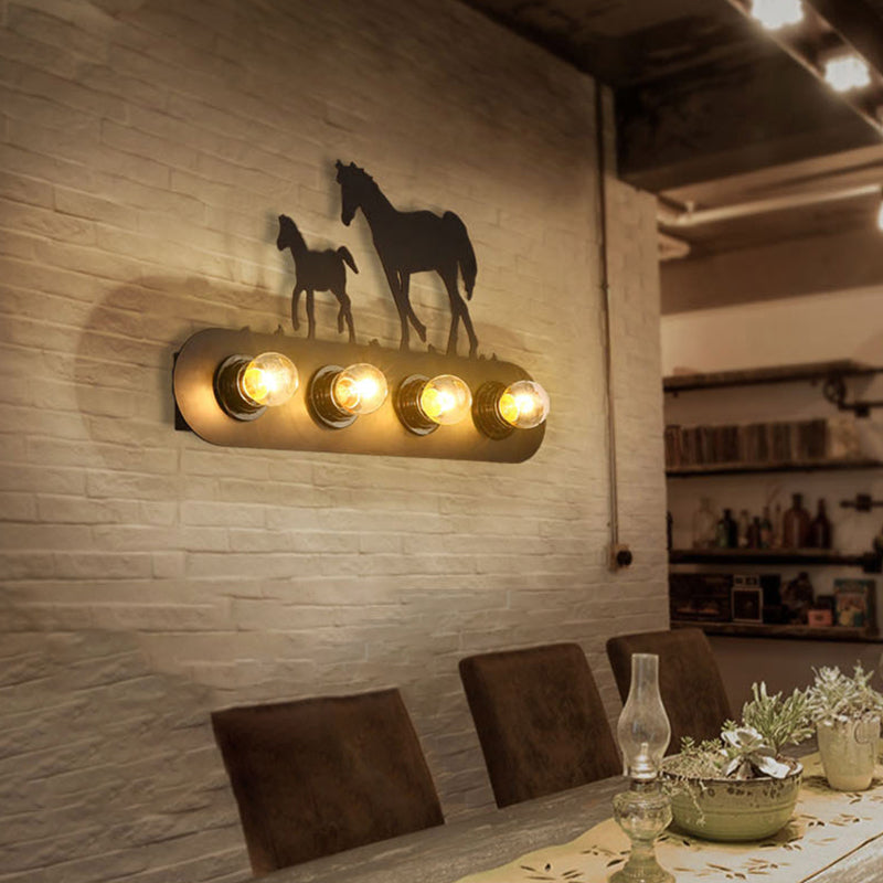 Metallic Silhouette Wall Mount Light Decorative 4 Heads Rust Wall Lighting for Restaurant