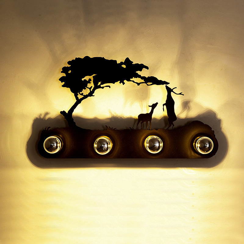 Metallic Silhouette Wall Mount Light Decorative 4 Heads Rust Wall Lighting for Restaurant