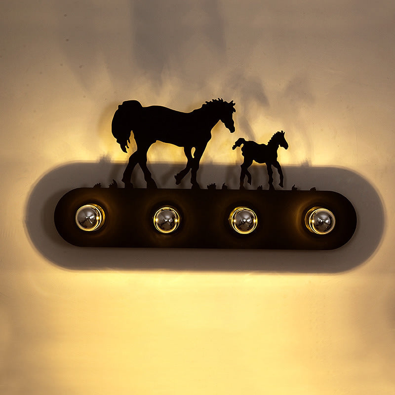 Metallic Silhouette Wall Mount Light Decorative 4 Heads Rust Wall Lighting for Restaurant