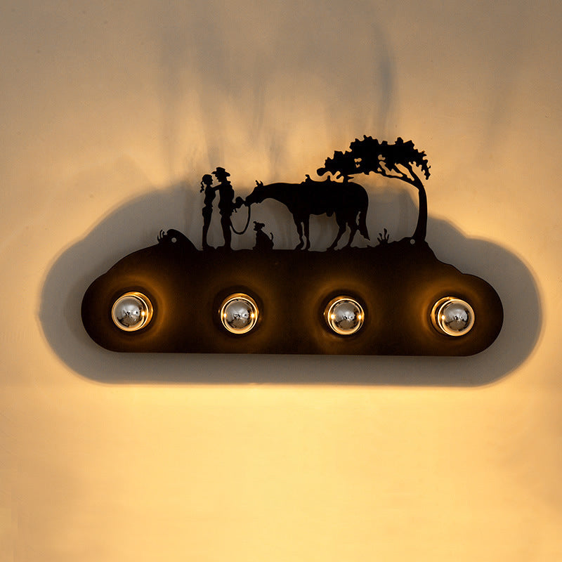 Metallic Silhouette Wall Mount Light Decorative 4 Heads Rust Wall Lighting for Restaurant
